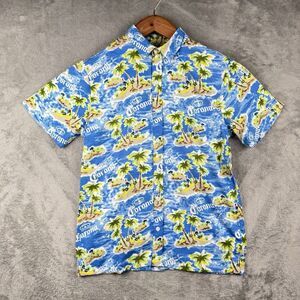 Corona Beer Hawaiian‎ Print Button Up Shirt Mens M Blue  Frat Boy Beach Novelty